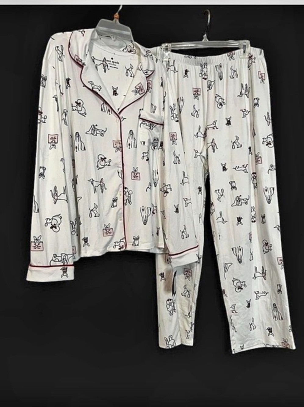 NWT Kate Spade new york Dog Print Brushed Jersey Knit Pajama Set Pajama Set Whit